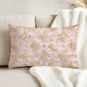 Pink Gold Damask Vintage Handwriting Ephemera Decorative Cushion