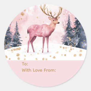 Pink & Gold Deer Personalized To and From Stickers