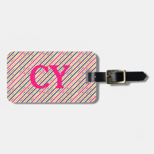 Pink Gold Diagonal Stripes Luggage Tag