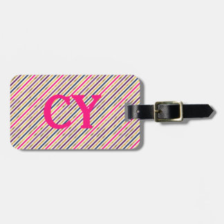 Pink Gold Diagonal Stripes Luggage Tag