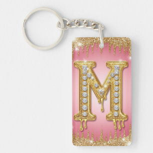 Pink Gold Diamond Letter M Custom Keychain Gift