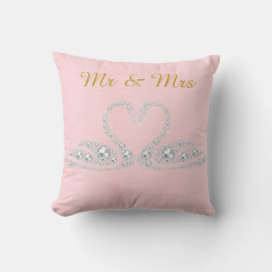 PINK GOLD DIAMOND SWAN CUSHION WEDDING 