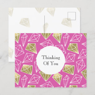 Pink Gold Diamonds Thinking of you Postcard