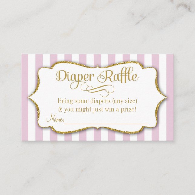 Pink Gold Diaper Raffle Cards Girl Baby Shower (Front)