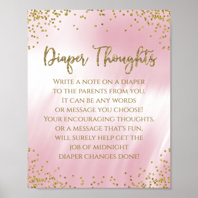 Pink Gold Diaper Thoughts Baby Shower Game Poster (Front)