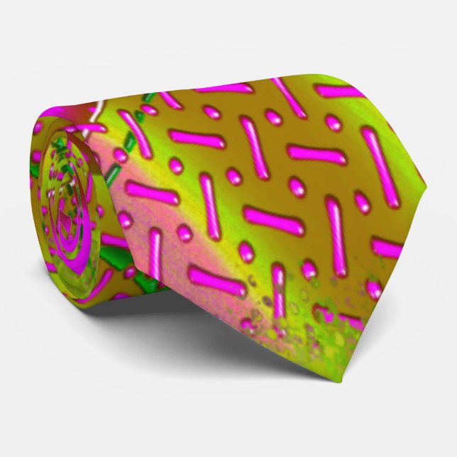 Pink & Gold Dichroic Fused Glass Fractal Tie (Rolled)