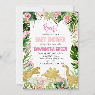 Pink Gold Dinosaur Baby Shower Invitation