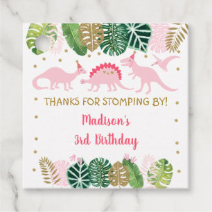 Pink & Gold Dinosaur Safari Birthday Favour Tags