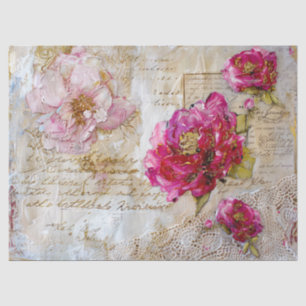 Pink & Gold Distressed Vintage Floral Decoupage  Tissue Paper