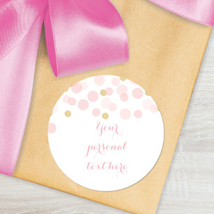Pink Gold Dots Baby Shower Round Sticker