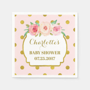 Pink Gold Dots Blush Floral Baby Shower Napkin