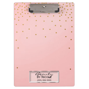 Pink & Gold Dots Elegant Chic Glam Personalised Clipboard