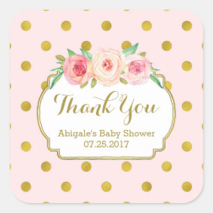 Pink Gold Dots Floral Baby Shower Favour Tags