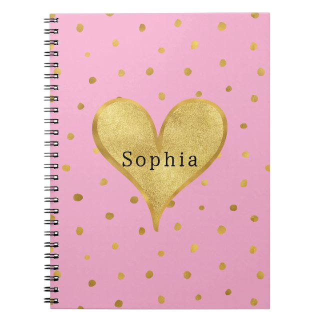 Pink Gold Dots Heart Notebook (Front)