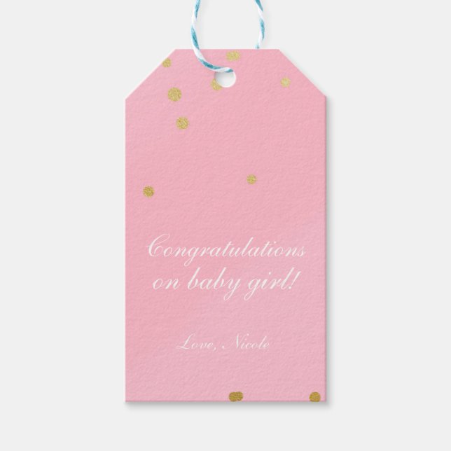 Pink & Gold Dots Modern Chic Present Gift Tag (Front)