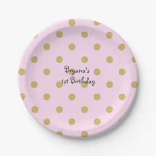 Pink & Gold Dots Royal Crown Princess Party Plates