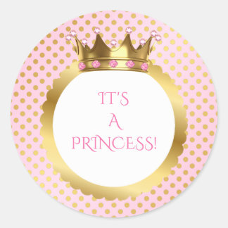 Pink & Gold Dots Royal Princess Crown Classic Round Sticker