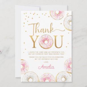 Pink Gold Doughnuts Birthday Thank You Card