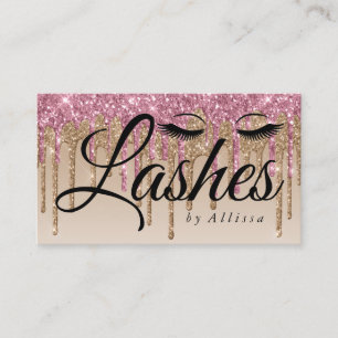 Pink & Gold Drip Glitter-Look Lashes Business Card