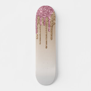 Pink & Gold Dripping Glitter Skateboard