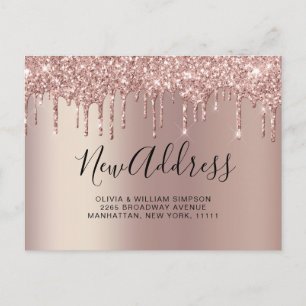 Pink Gold Dripping New Address Moving Announcement Postcard