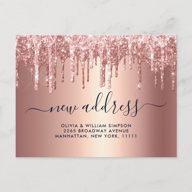 Pink Gold Dripping New Address Moving Announcement Postcard (Front)