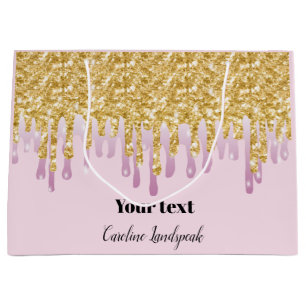 Pink & Gold Dripping Pattern Retirement Large Gift Bag