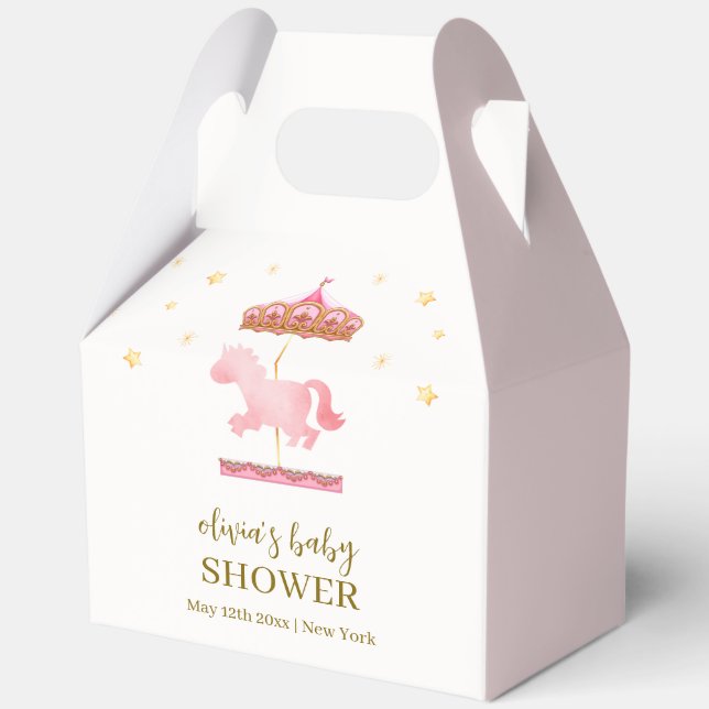 Pink Gold Elegant Carousel Carnival Baby Shower Favour Box (Front)