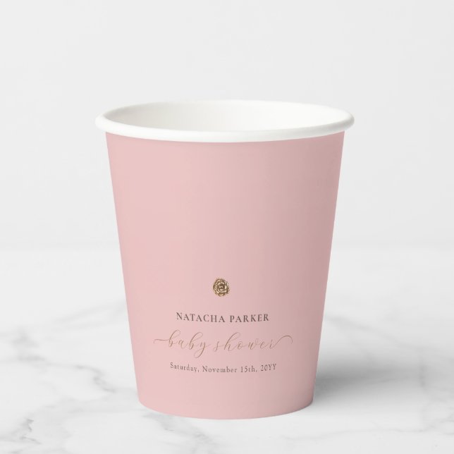 Pink Gold Elegant Girl Winter Baby Shower  Paper Cups (Front)