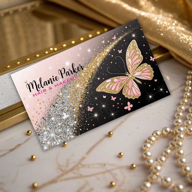  Pink Gold Elegant Glitter Butterfly  Business Card (Creator Uploaded)