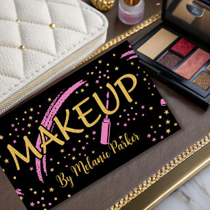 Pink Gold Elegant Glitter Make Up Artist Black Business Card