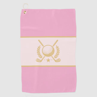 Pink & Gold Elegant Laurel Crest Design Golf Towel