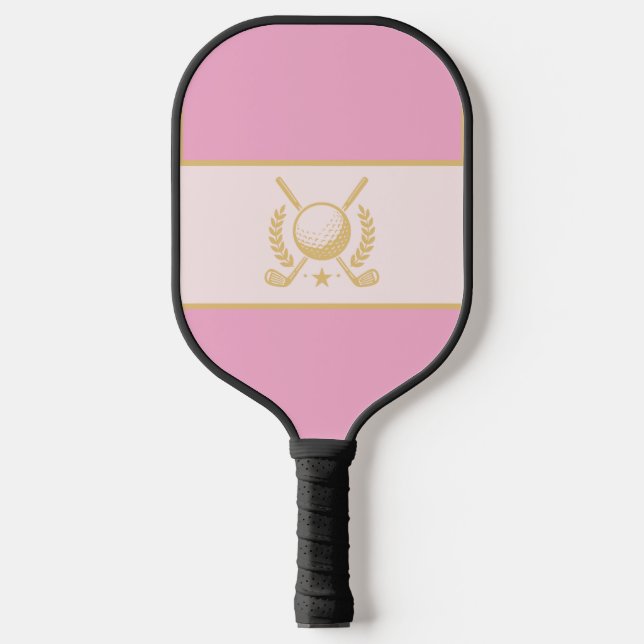 Pink & Gold Elegant Laurel Crest Design Pickleball Paddle (Front)