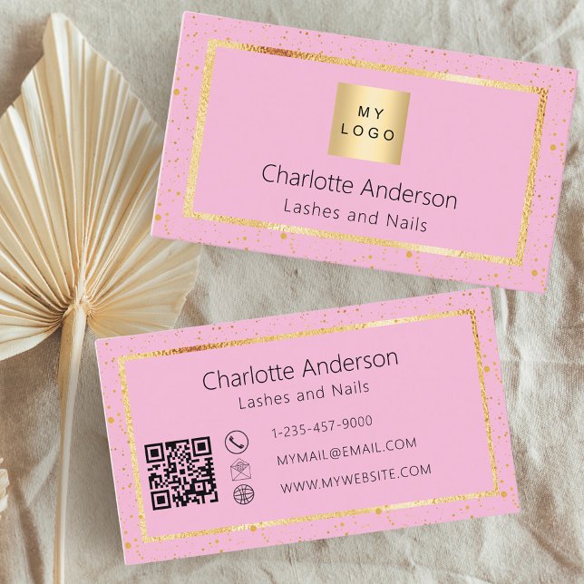 Pink gold elegant logo modern QR code Business Card (Creator Uploaded)