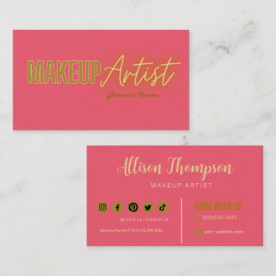 Pink Gold Elegant Makeup Artist Business Cards