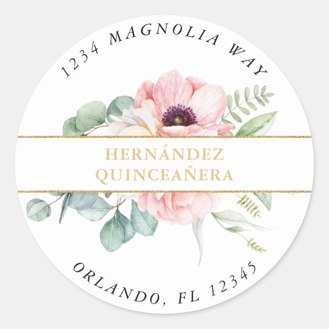 Pink & Gold Elegant Quinceañera Classic Round Sticker (Front)