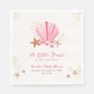 Pink Gold Elegant Starfish Seashell Baby Shower Napkin