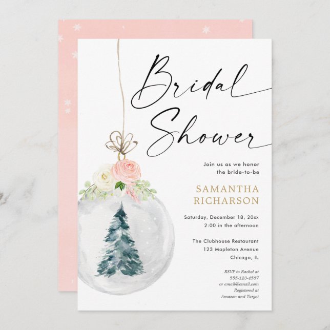 Pink gold elegant Winter bridal shower Invitation (Front/Back)