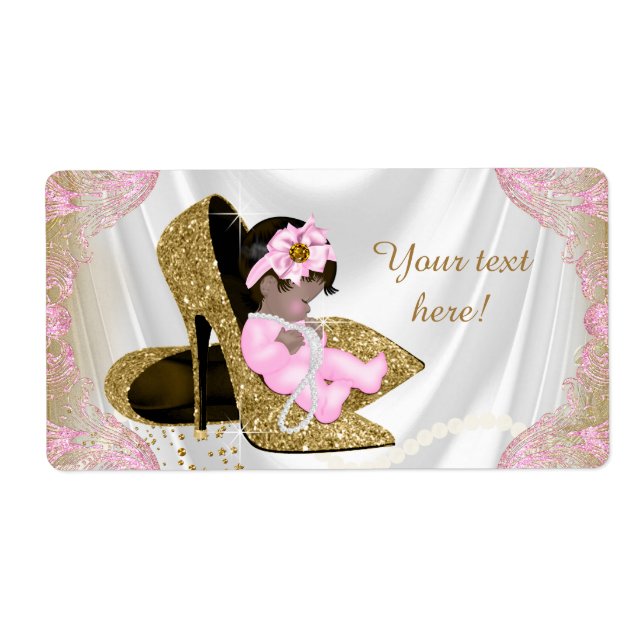 Pink Gold Ethnic Baby Shower Water Bottle Labels (Front)