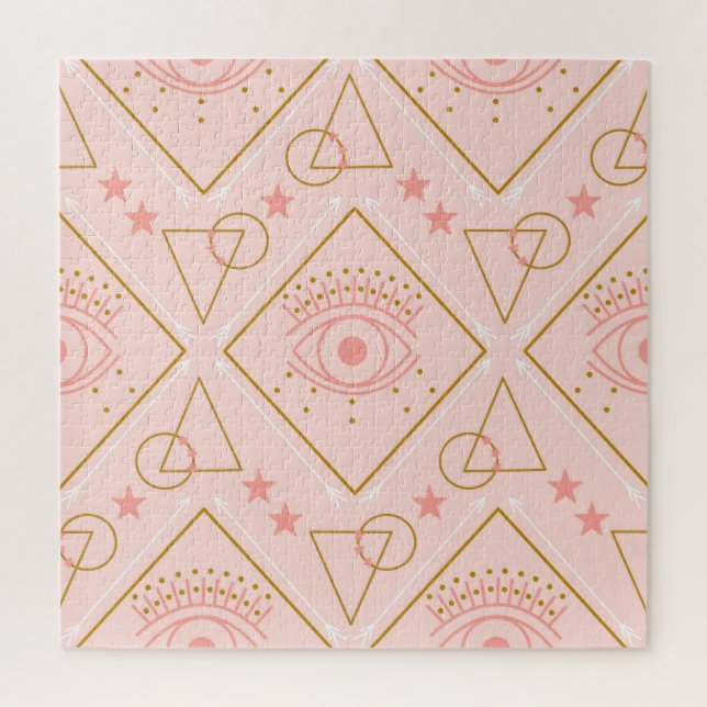 Pink Gold Eyes: Geometric Seamless Design Jigsaw Puzzle (Vertical)