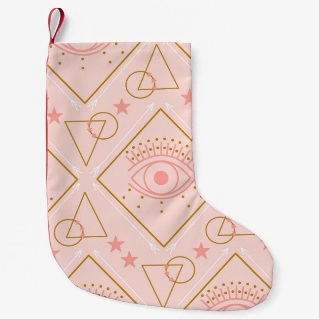 Pink Gold Eyes: Geometric Seamless Design Small Christmas Stocking (Front)