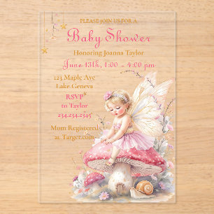 Pink & Gold Fairy Cottage Core Girl's Baby Shower  Acrylic Invitations