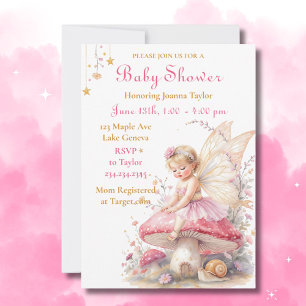 Pink & Gold Fairy Cottage Core Girl's Baby Shower Invitation