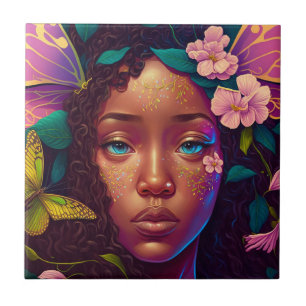 Pink Gold Fairy Fae Woman Fantasy Art Ceramic Tile