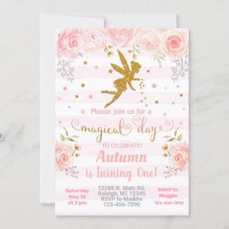 Pink & Gold fairy girl birthday invitation. Invitation