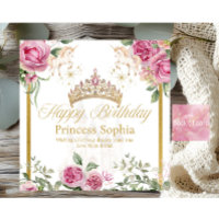 Pink Gold Fairytale Princess Crown Birthday Card  
