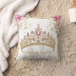 Pink Gold Fairytale Princess Crown Birthday Party  Cushion