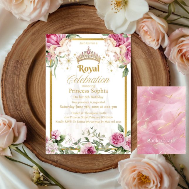 Pink Gold Fairytale Princess Crown Birthday Party Invitation (Creator Uploaded)