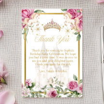 Pink Gold Fairytale Princess Crown Thank You Cards