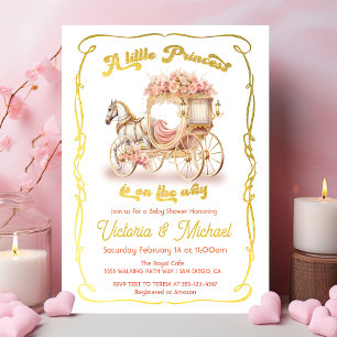 Pink Gold Fairytale Princess Horse Carriage Shower Invitation